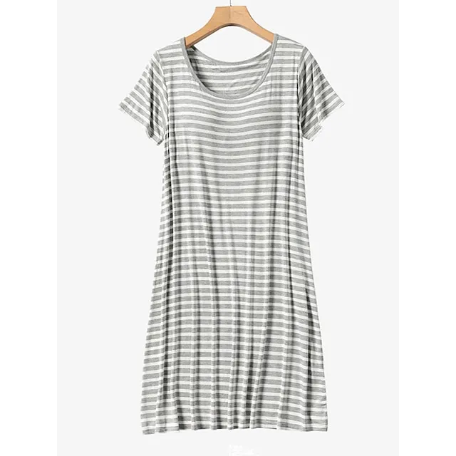 Women’s Pajamas Nightgown Nightshirt Dress Stripe Fashion Comfort Home Daily Bed Modal Breathable Crew Neck Short Sleeve Chest pads Summer Black Pink 8cfac9fe4dc9395e6a63c679b1358f38