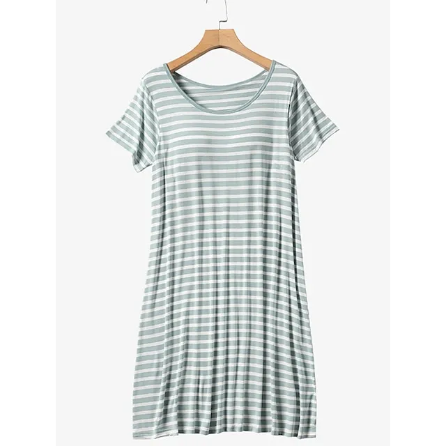 Women’s Pajamas Nightgown Nightshirt Dress Stripe Fashion Comfort Home Daily Bed Modal Breathable Crew Neck Short Sleeve Chest pads Summer Black Pink a6b2ca767e26558fbbe261299d2dbcac