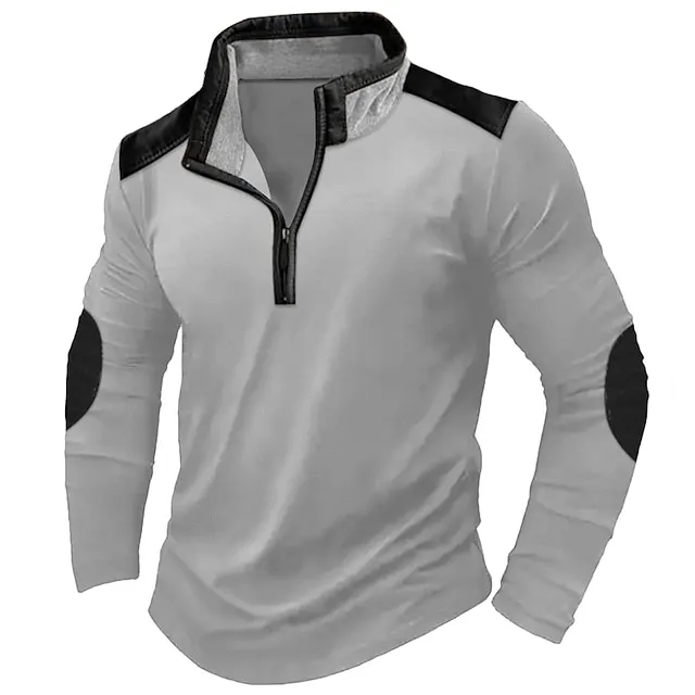 Men’s T shirt Tee Waffle Knit Tee Quarter Zip Tee Tee Top Long Sleeve Shirt Color Block Quarter Zip Street Vacation Long Sleeve Patchwork Clothing Apparel Fashion Designer Basic 394c60708bd1eea8d21e87308e8dd007