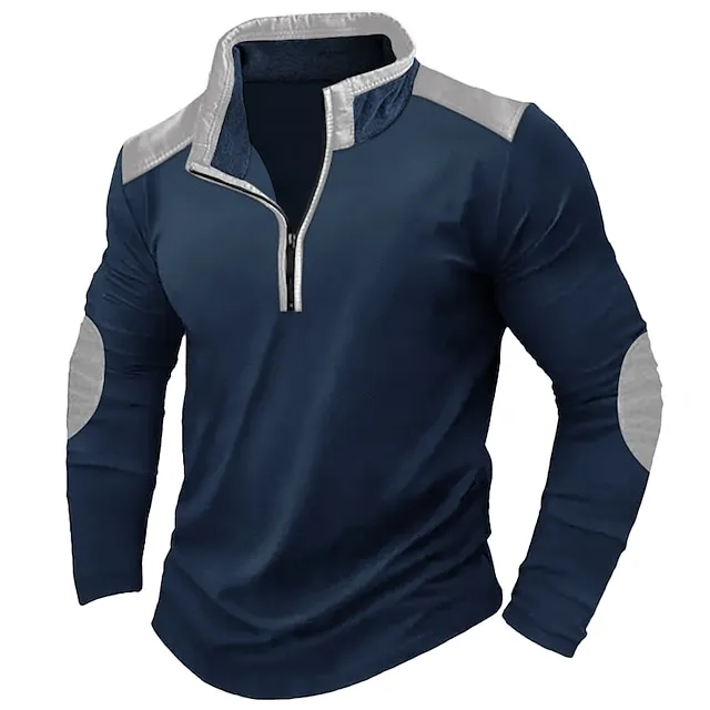 Men’s T shirt Tee Waffle Knit Tee Quarter Zip Tee Tee Top Long Sleeve Shirt Color Block Quarter Zip Street Vacation Long Sleeve Patchwork Clothing Apparel Fashion Designer Basic b38e6327e7938993ed662636ae94411e