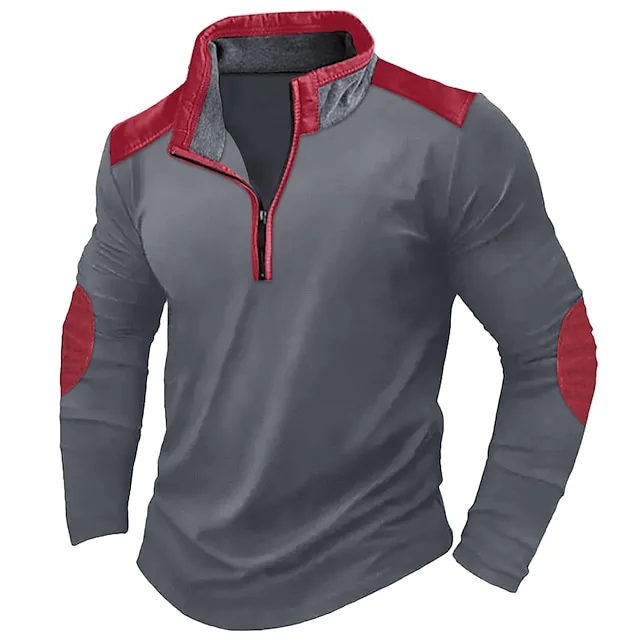 Men’s T shirt Tee Waffle Knit Tee Quarter Zip Tee Tee Top Long Sleeve Shirt Color Block Quarter Zip Street Vacation Long Sleeve Patchwork Clothing Apparel Fashion Designer Basic fcbdca80378702ea8de3a7b15ce8e0b9