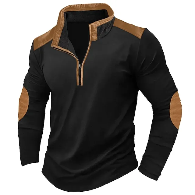 Men's T shirt Tee Waffle Knit Tee Quarter Zip Tee Tee Top Long Sleeve Shirt Color Block Quarter Zip Street Vacation Long Sleeve Patchwork Clothing Apparel Fashion Designer Basic fcd2d138f8f68d8daaf641253cf226e5