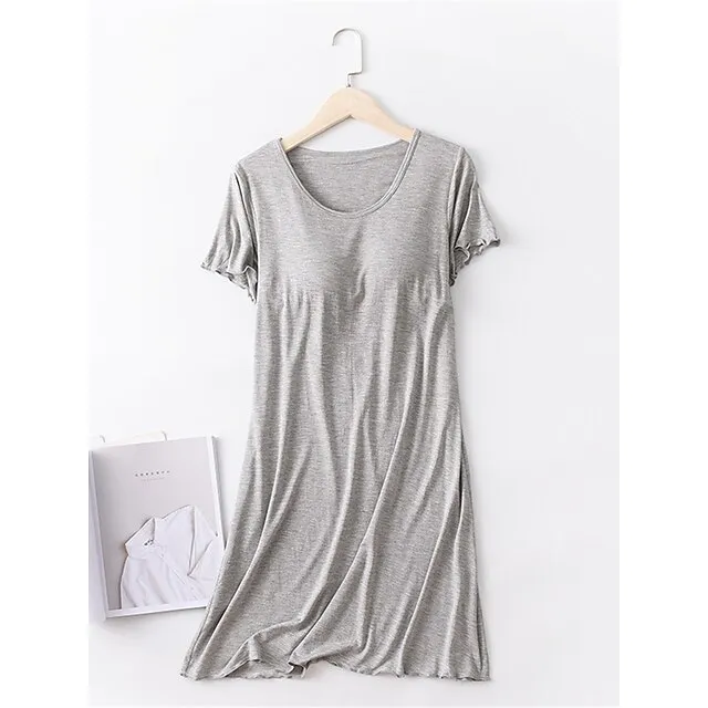 Women’s Pajamas Nightgown Nightshirt Dress Pure Color Simple Comfort Home Daily Bed Modal Breathable Crew Neck Short Sleeve T shirt Tee Summer Spring Yellow Pink 1fe8d16004f695703085bedfb393f587