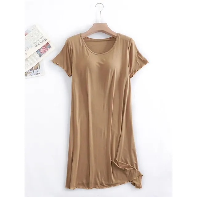 Women’s Pajamas Nightgown Nightshirt Dress Pure Color Simple Comfort Home Daily Bed Modal Breathable Crew Neck Short Sleeve T shirt Tee Summer Spring Yellow Pink 2470dfffa433de6c7bcacc1b2172118c