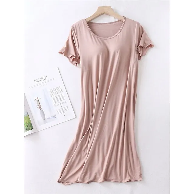 Women’s Pajamas Nightgown Nightshirt Dress Pure Color Simple Comfort Home Daily Bed Modal Breathable Crew Neck Short Sleeve T shirt Tee Summer Spring Yellow Pink 4efaed0a0c04513e6fe31c1aaecc993b