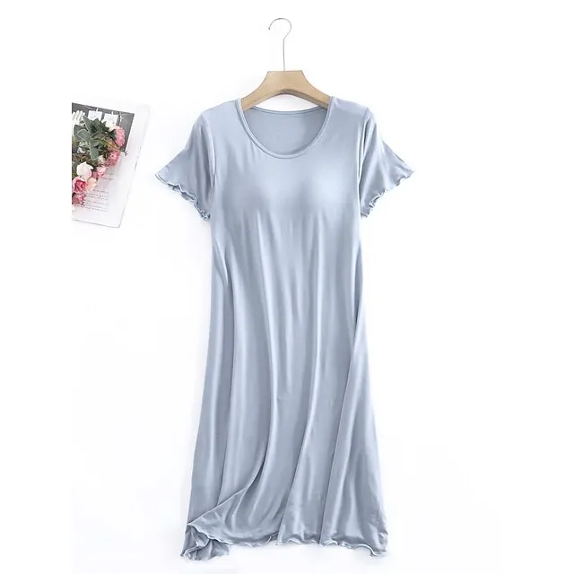 Women’s Pajamas Nightgown Nightshirt Dress Pure Color Simple Comfort Home Daily Bed Modal Breathable Crew Neck Short Sleeve T shirt Tee Summer Spring Yellow Pink 57fdc0d2d86f5bf3c4b708092e172210