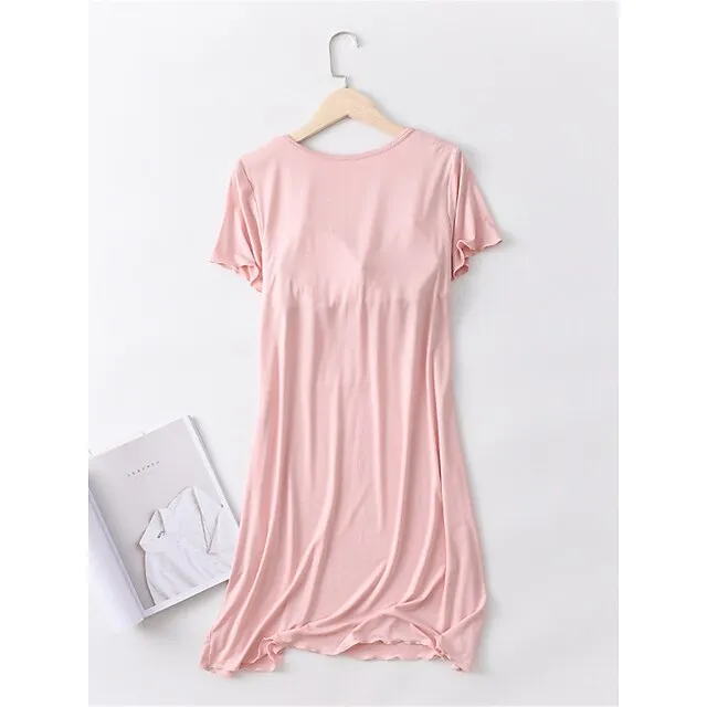 Women’s Pajamas Nightgown Nightshirt Dress Pure Color Simple Comfort Home Daily Bed Modal Breathable Crew Neck Short Sleeve T shirt Tee Summer Spring Yellow Pink 939a0fcf3c9ef1c30da96f3c98cb564a