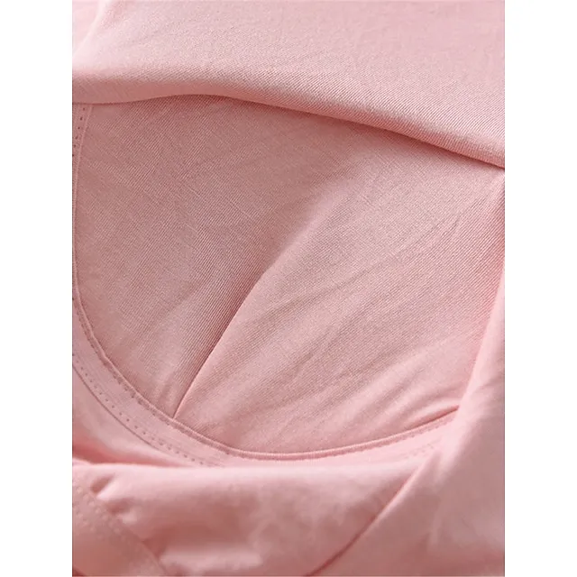 Women’s Pajamas Nightgown Nightshirt Dress Pure Color Simple Comfort Home Daily Bed Modal Breathable Crew Neck Short Sleeve T shirt Tee Summer Spring Yellow Pink b53978f605396454d73737848e328e5c