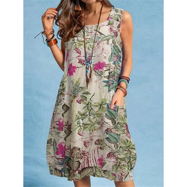 Women’s Casual Dress Tank Dress Floral Print Pocket Strap Midi Dress Streetwear Street Vacation Sleeveless Regular Fit Red Navy Blue Orange Summer S M L XL 2XL 0c771611c21615625cd51ff08685233b