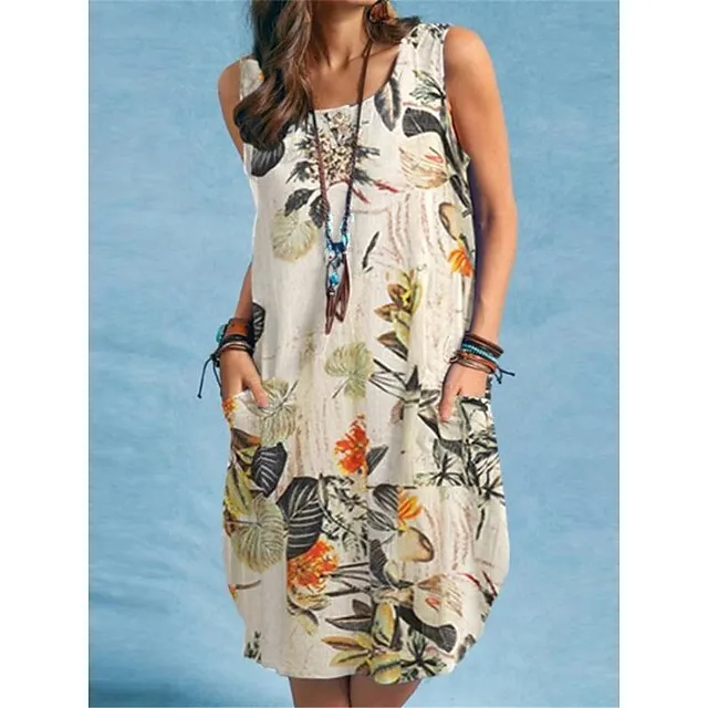 Women's Casual Dress Tank Dress Floral Print Pocket Strap Midi Dress Streetwear Street Vacation Sleeveless Regular Fit Red Navy Blue Orange Summer S M L XL 2XL c8afcf98e78fa23f4a1c54b9f3a76f17