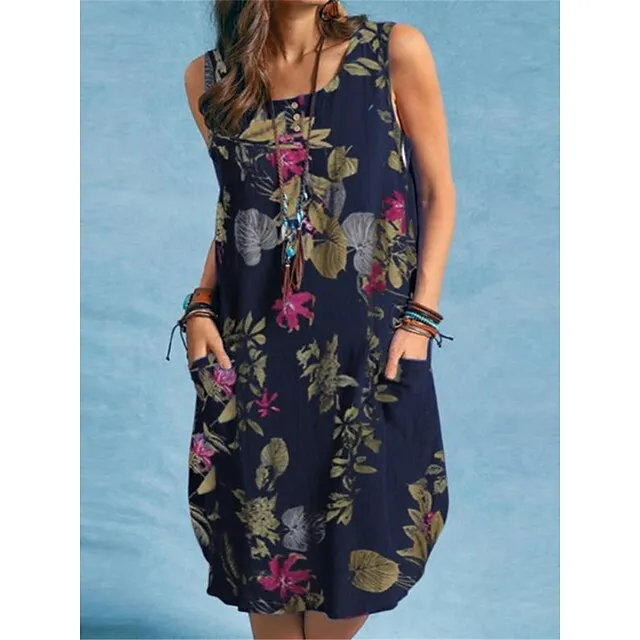 Women’s Casual Dress Tank Dress Floral Print Pocket Strap Midi Dress Streetwear Street Vacation Sleeveless Regular Fit Red Navy Blue Orange Summer S M L XL 2XL cab474fd15be339a0538f3ec7419de1d