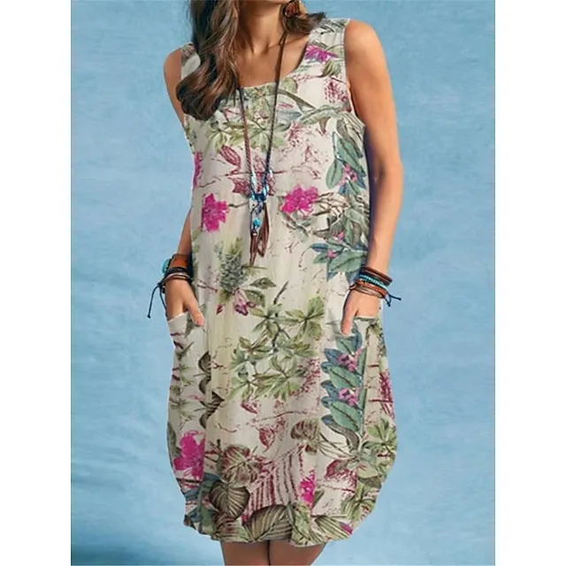 Women’s Casual Dress Tank Dress Floral Print Pocket Strap Midi Dress Streetwear Street Vacation Sleeveless Regular Fit Red Navy Blue Orange Summer S M L XL 2XL e98561eb77e87981c4dec0eb40df0210