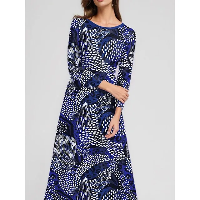 Women’s Casual Dress Swing Dress Geometric Color Block Print Pocket Crew Neck Midi Dress Streetwear A Line Street Date Long Sleeve Regular Fit Blue Spring S M L XL 2XL 083d28a08cf65b65f6d8f8ac68f25960
