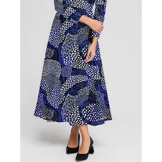Women’s Casual Dress Swing Dress Geometric Color Block Print Pocket Crew Neck Midi Dress Streetwear A Line Street Date Long Sleeve Regular Fit Blue Spring S M L XL 2XL 78ae23249752a4907156c71c6307d431
