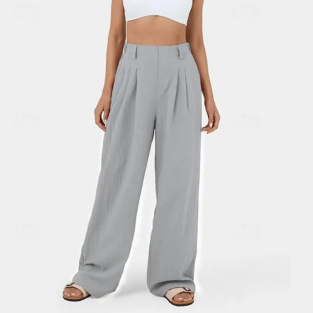 Women’s Wide Leg Pants Trousers Linen Cotton Blend Plain Side Pockets Wide Leg Ankle-Length Casual Daily Going out Weekend Army Green Burgundy S M Spring & Summer 4ccc55c920c173c21a114e4fa76eb9a2