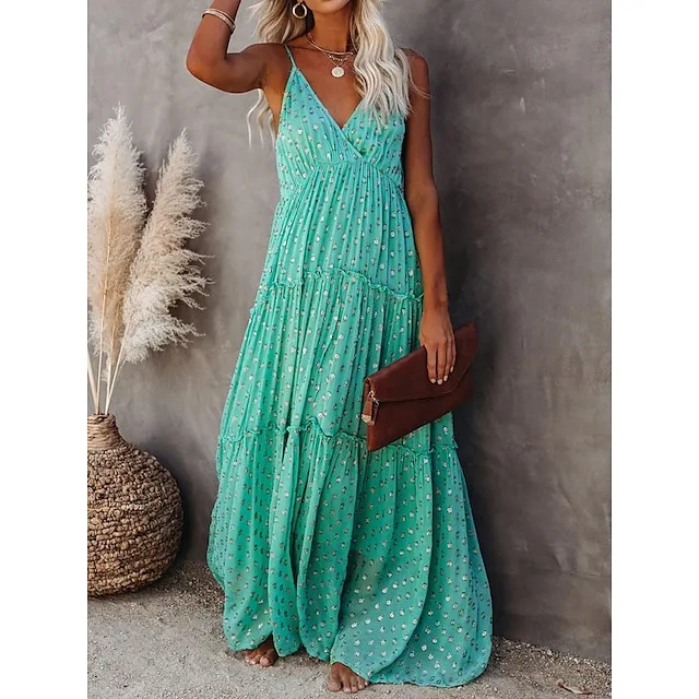 Women's Casual Dress Swing Dress Leopard Print Backless Strap Long Dress Maxi Dress Streetwear Maxi Street Holiday Sleeveless Slim Green Summer S M L XL 2XL