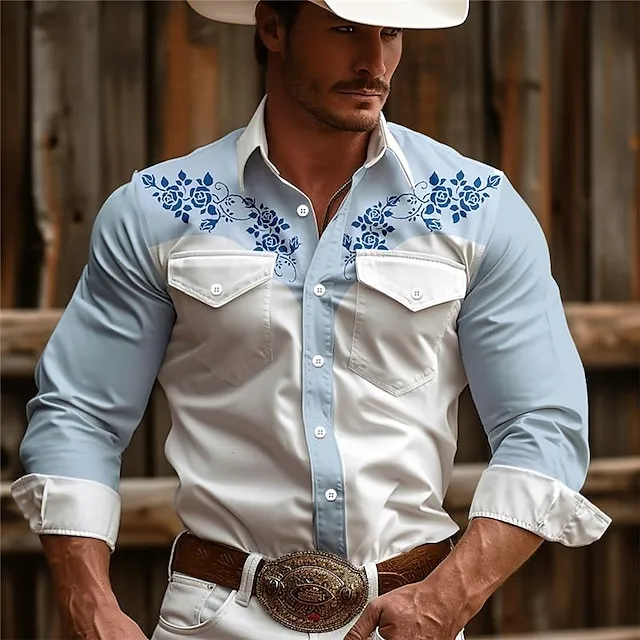 Floral Men’s Vintage western style 3D Printed Western Shirt Daily Wear Going out Weekend Spring & Summer Turndown Long Sleeve Pink Khaki Beige S M L 4-Way Stretch Fabric Shirt 2fbb19a3a8e0a2803f0a9943fb358378