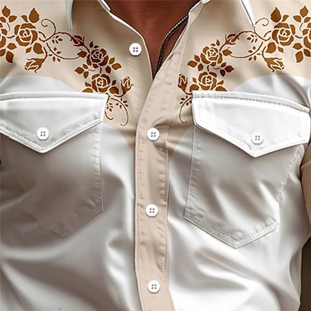 Floral Men’s Vintage western style 3D Printed Western Shirt Daily Wear Going out Weekend Spring & Summer Turndown Long Sleeve Pink Khaki Beige S M L 4-Way Stretch Fabric Shirt 99e02f4f57ad26f845769d8cd0633016