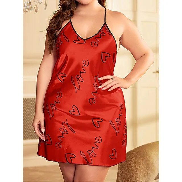 Women’s Plus Size Pajamas Nightgown Nightshirt Dress Heart Letter Fashion Lovers Comfort Home Daily Bed Satin Breathable Straps Sleeveless Backless Summer Spring Silver Pink 7acc44851aee2631ca23de9c62a4e8ca
