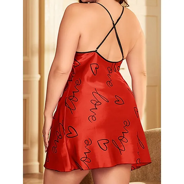 Women’s Plus Size Pajamas Nightgown Nightshirt Dress Heart Letter Fashion Lovers Comfort Home Daily Bed Satin Breathable Straps Sleeveless Backless Summer Spring Silver Pink 8cf7d17d6135a8f0eda50fd6ecced8e8