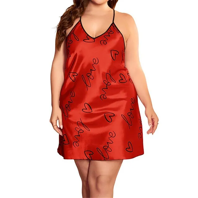 Women’s Plus Size Pajamas Nightgown Nightshirt Dress Heart Letter Fashion Lovers Comfort Home Daily Bed Satin Breathable Straps Sleeveless Backless Summer Spring Silver Pink e691524fa1ad23d1aa2392b73c22ffc2