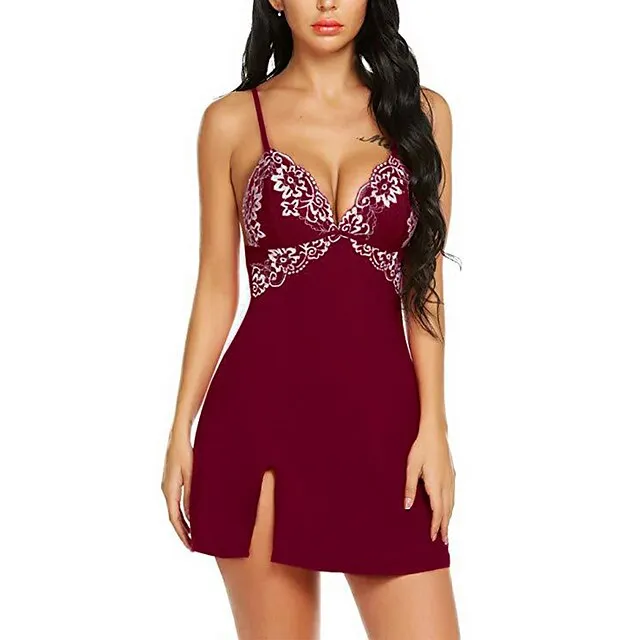 Women’s Pajamas Nightgown Nighty Pjs 1 PCS Jacquard Embroidered Casual Comfort Xmas Party Home Daily Spandex Gift Strap Lace Mesh Summer Spring Black Red cfc6d9f1f3652138db427bc2cfbd907f