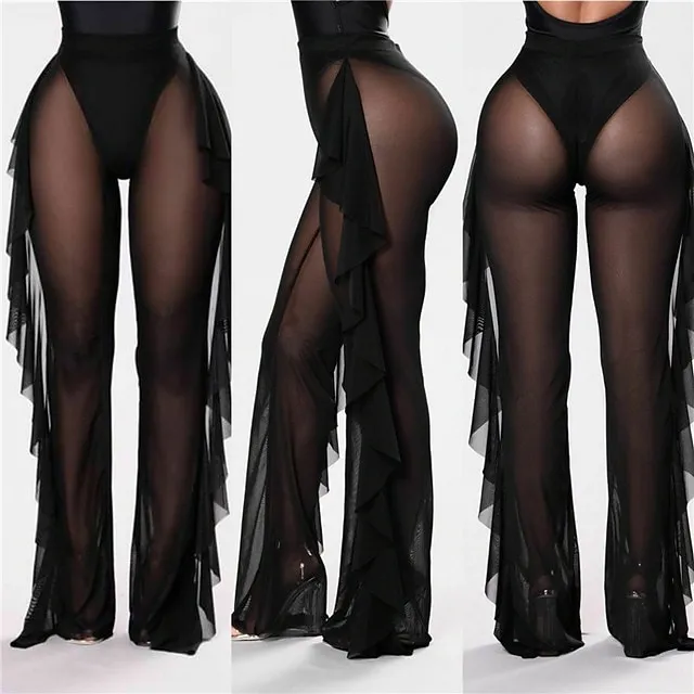 Women’s Swimwear Cover Up Swim Shorts Normal Swimsuit Ruffle Transparent Solid Color Active Vacation Bathing Suits 5d3e8671be7a8a09f71109d46cd5d51c