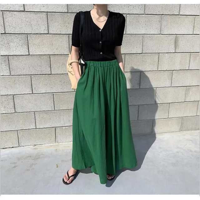 Women’s Culottes Wide Leg Linen Pants Maillard Ankle-Length Faux Linen Pocket Baggy Mid Waist Streetwear Chino Casual Daily Light Gray 4 One-Size Spring & Summer Fall 18271e88c932eea386cea2d715610fdf