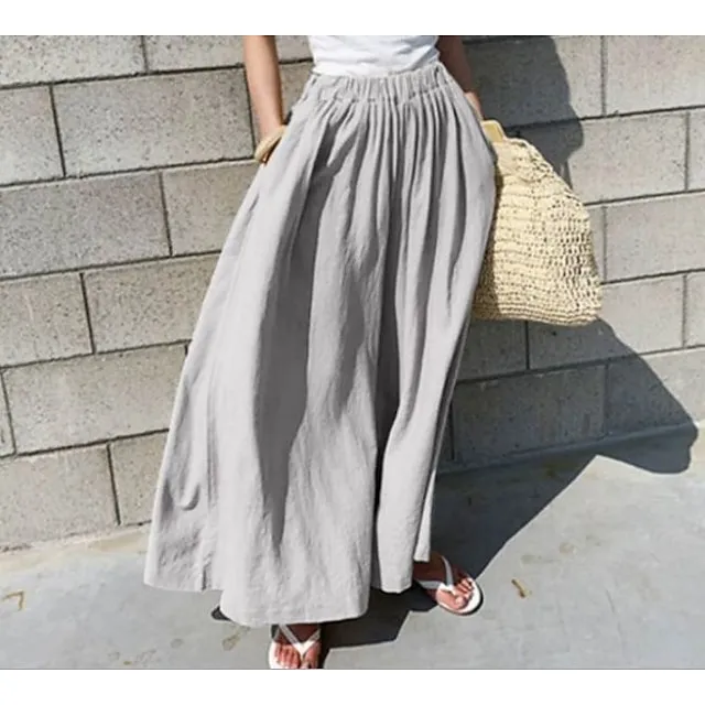 Women’s Culottes Wide Leg Linen Pants Maillard Ankle-Length Faux Linen Pocket Baggy Mid Waist Streetwear Chino Casual Daily Light Gray 4 One-Size Spring & Summer Fall 2f44c1538e671d34a1667495cd613c98