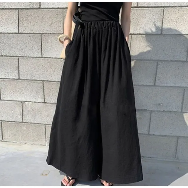 Women’s Culottes Wide Leg Linen Pants Maillard Ankle-Length Faux Linen Pocket Baggy Mid Waist Streetwear Chino Casual Daily Light Gray 4 One-Size Spring & Summer Fall a2e3f0213bb4fa4b6b2374c9ba4ddae0