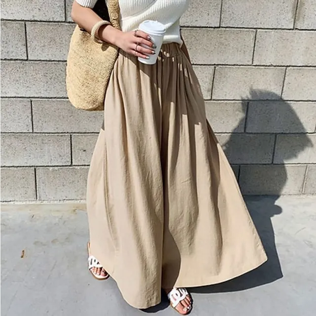 Women's Culottes Wide Leg Linen Pants Maillard Ankle-Length Faux Linen Pocket Baggy Mid Waist Streetwear Chino Casual Daily Light Gray 4 One-Size Spring & Summer Fall ad96d11870e9d8ea0041741b4c158fdd