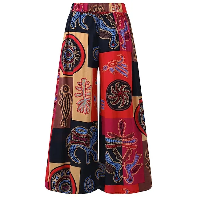 Women’s Wide Leg Pants Trousers Baggy Graphic Tribal Baggy Full Length Causal Vacation Red Purple XL XXL Spring Fall 65f65cf0159d9c83e5f62bed0cc71305