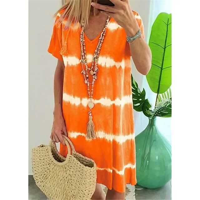 Women’s Shift Dress Midi Dress Yellow Red Blue Short Sleeve Tie Dye Print Summer Spring V Neck Casual 2023 S M L XL XXL 3XL 4XL 5XL 0618b36e2e823a5888a5450a6f3cbbbe