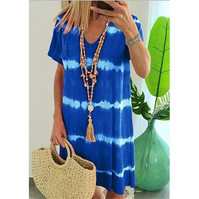 Women’s Shift Dress Midi Dress Yellow Red Blue Short Sleeve Tie Dye Print Summer Spring V Neck Casual 2023 S M L XL XXL 3XL 4XL 5XL 8b3ba97d004958ce65cc32c1c1318dcd