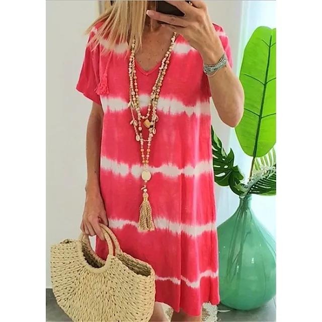 Women's Shift Dress Midi Dress Yellow Red Blue Short Sleeve Tie Dye Print Summer Spring V Neck Casual 2023 S M L XL XXL 3XL 4XL 5XL 900d3fa07acfc83817795a542a763289