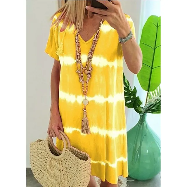 Women’s Shift Dress Midi Dress Yellow Red Blue Short Sleeve Tie Dye Print Summer Spring V Neck Casual 2023 S M L XL XXL 3XL 4XL 5XL e6458d34c1a1883271f699452beadd7f