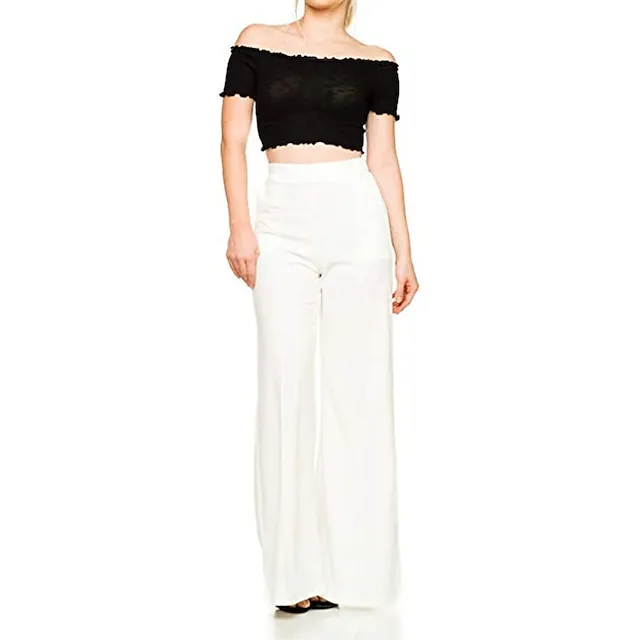 Women’s Dress Wide Leg Pants Bootcut Flare Full Length Pocket Baggy Micro-elastic Mid Waist Streetwear Casual Casual Weekend Black White S M Summer Spring & Fall 01760b6b7fed619d3fc8f4f1148a2707