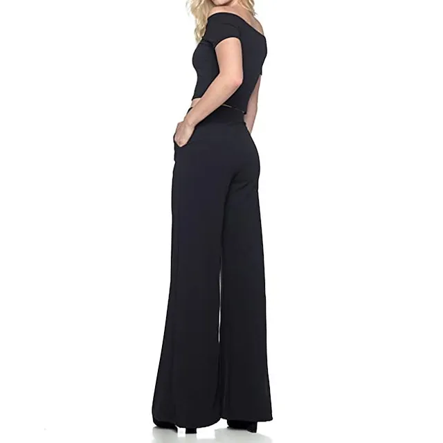 Women’s Dress Wide Leg Pants Bootcut Flare Full Length Pocket Baggy Micro-elastic Mid Waist Streetwear Casual Casual Weekend Black White S M Summer Spring & Fall 2319fcd88086eff84467ed6a809e383d