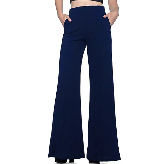 Women's Dress Wide Leg Pants Bootcut Flare Full Length Pocket Baggy Micro-elastic Mid Waist Streetwear Casual Casual Weekend Black White S M Summer Spring & Fall 4d96c13e6942041e415a7f8dbb764fa2