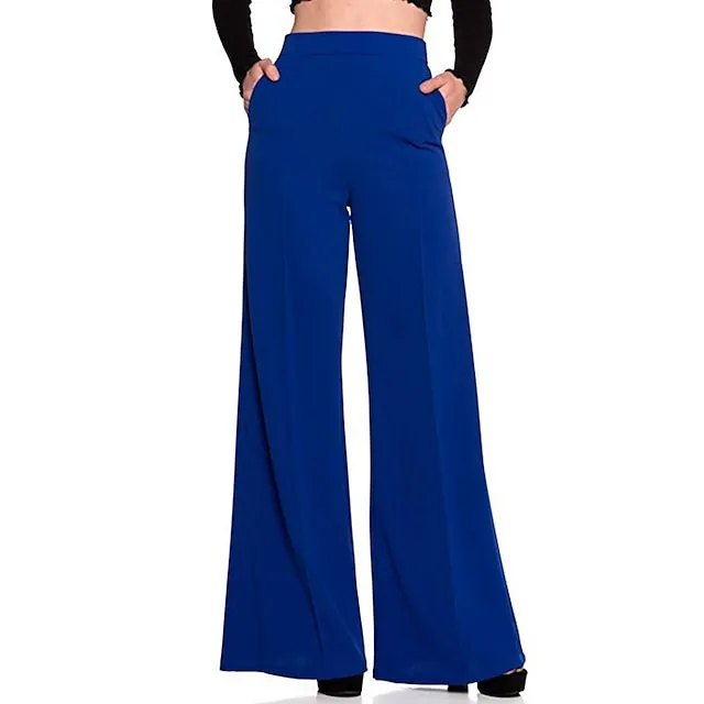 Women’s Dress Wide Leg Pants Bootcut Flare Full Length Pocket Baggy Micro-elastic Mid Waist Streetwear Casual Casual Weekend Black White S M Summer Spring & Fall 6394368808cb079a842aa170728c66a2