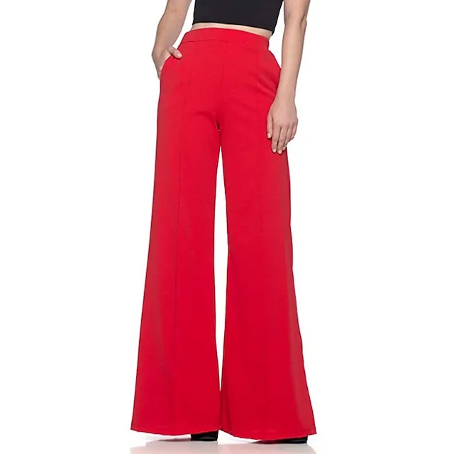 Women’s Dress Wide Leg Pants Bootcut Flare Full Length Pocket Baggy Micro-elastic Mid Waist Streetwear Casual Casual Weekend Black White S M Summer Spring & Fall 6ceeb4bbfb2a5cbaee76ee82ce957002