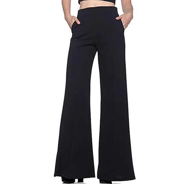 Women’s Dress Wide Leg Pants Bootcut Flare Full Length Pocket Baggy Micro-elastic Mid Waist Streetwear Casual Casual Weekend Black White S M Summer Spring & Fall c2063902e50804388c1e2121ee96f005