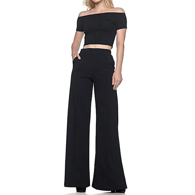Women’s Dress Wide Leg Pants Bootcut Flare Full Length Pocket Baggy Micro-elastic Mid Waist Streetwear Casual Casual Weekend Black White S M Summer Spring & Fall e589cd6c1e5f72c10462fbf12e754ffd