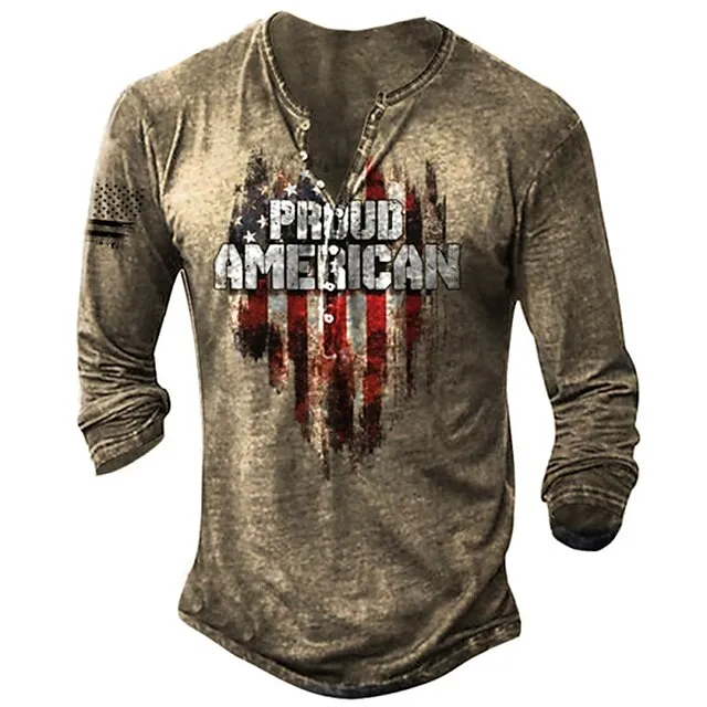 Men’s T shirt Tee Henley Shirt Tee Basic Classic Casual Shirt Graphic American Flag 1776 Long Sleeve Shirt Black Red Navy Blue Street Casual Daily Henley Spring & Fall Clothing Apparel Plus Size S M 1fdb410e24c5ca41a845b7027fb19d03