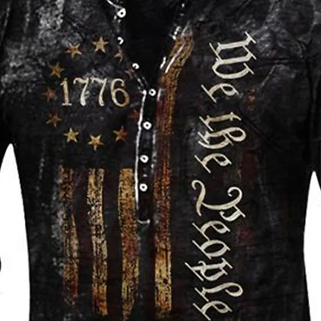Men’s T shirt Tee Henley Shirt Tee Basic Classic Casual Shirt Graphic American Flag 1776 Long Sleeve Shirt Black Red Navy Blue Street Casual Daily Henley Spring & Fall Clothing Apparel Plus Size S M 5c9bc9e90842611e7cee12835d3eaf5d