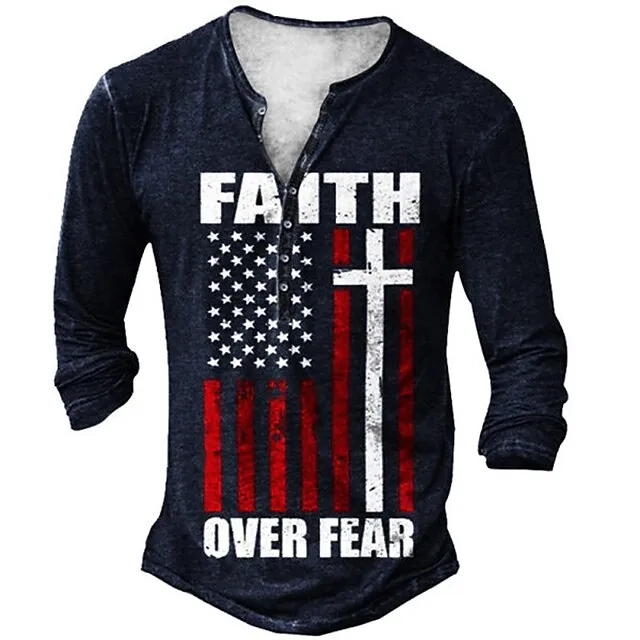 Men’s T shirt Tee Henley Shirt Tee Basic Classic Casual Shirt Graphic American Flag 1776 Long Sleeve Shirt Black Red Navy Blue Street Casual Daily Henley Spring & Fall Clothing Apparel Plus Size S M 85fa1a3e0e92c9e7dc41026e65b43f74