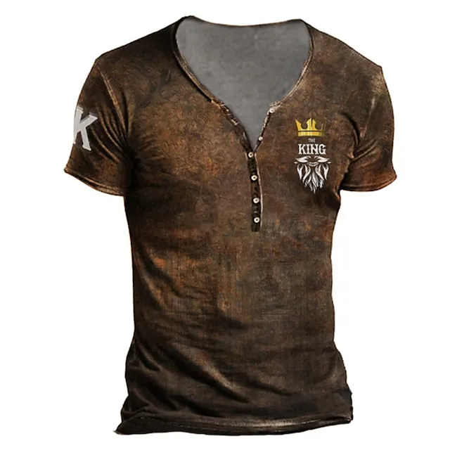 Men’s T shirt Tee Henley Shirt Skull Graphic Prints Henley Black Army Green Brown Khaki 3D Print Outdoor Casual Short Sleeve Button-Down Print Clothing Apparel Stylish Lightweight Vintage Breathable 66f5a79b41551ea9c59c280857860acf