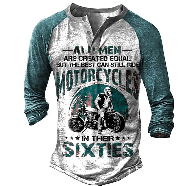 T shirt Tee Henley Shirt Graphic Prints Motorcycle Henley Clothing Apparel Outdoor Casual Long Sleeve Button-Down Print Stylish Lightweight Vintage Sixties Grey And White 13230d2d57e62d517a7625e110c8c46e