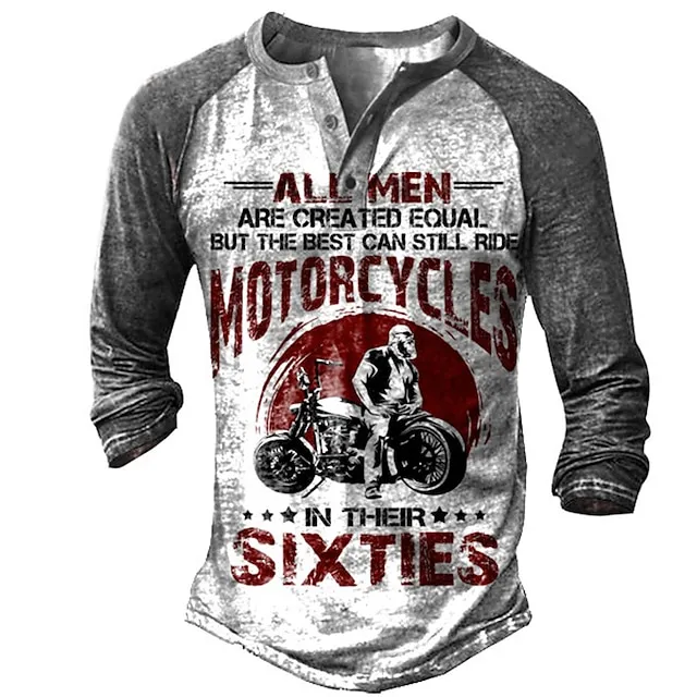 T shirt Tee Henley Shirt Graphic Prints Motorcycle Henley Clothing Apparel Outdoor Casual Long Sleeve Button-Down Print Stylish Lightweight Vintage Sixties Grey And White 426d90496265f5274185344a0464c636