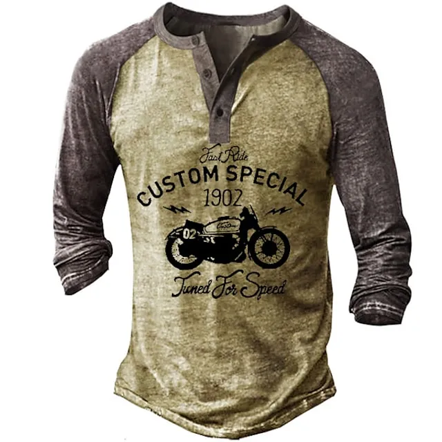 T shirt Tee Henley Shirt Graphic Prints Motorcycle Henley Clothing Apparel Outdoor Casual Long Sleeve Button-Down Print Stylish Lightweight Vintage Sixties Grey And White b4c46a32ea9510715fe30c489fb7132f